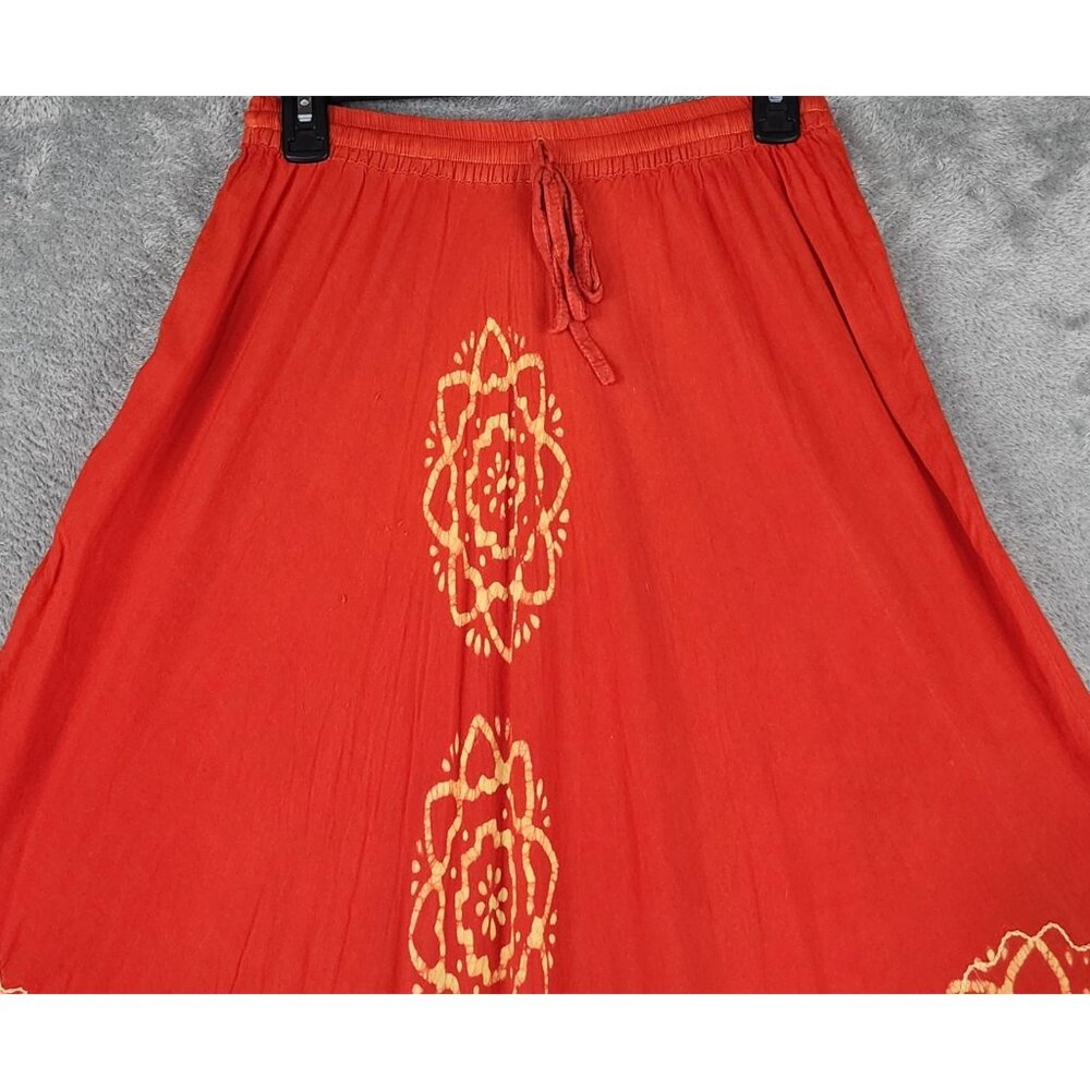Jackpot Skirt Womens One Size Orange Yellow Floral Print Boho Flared Maxi - Picture 6 of 11